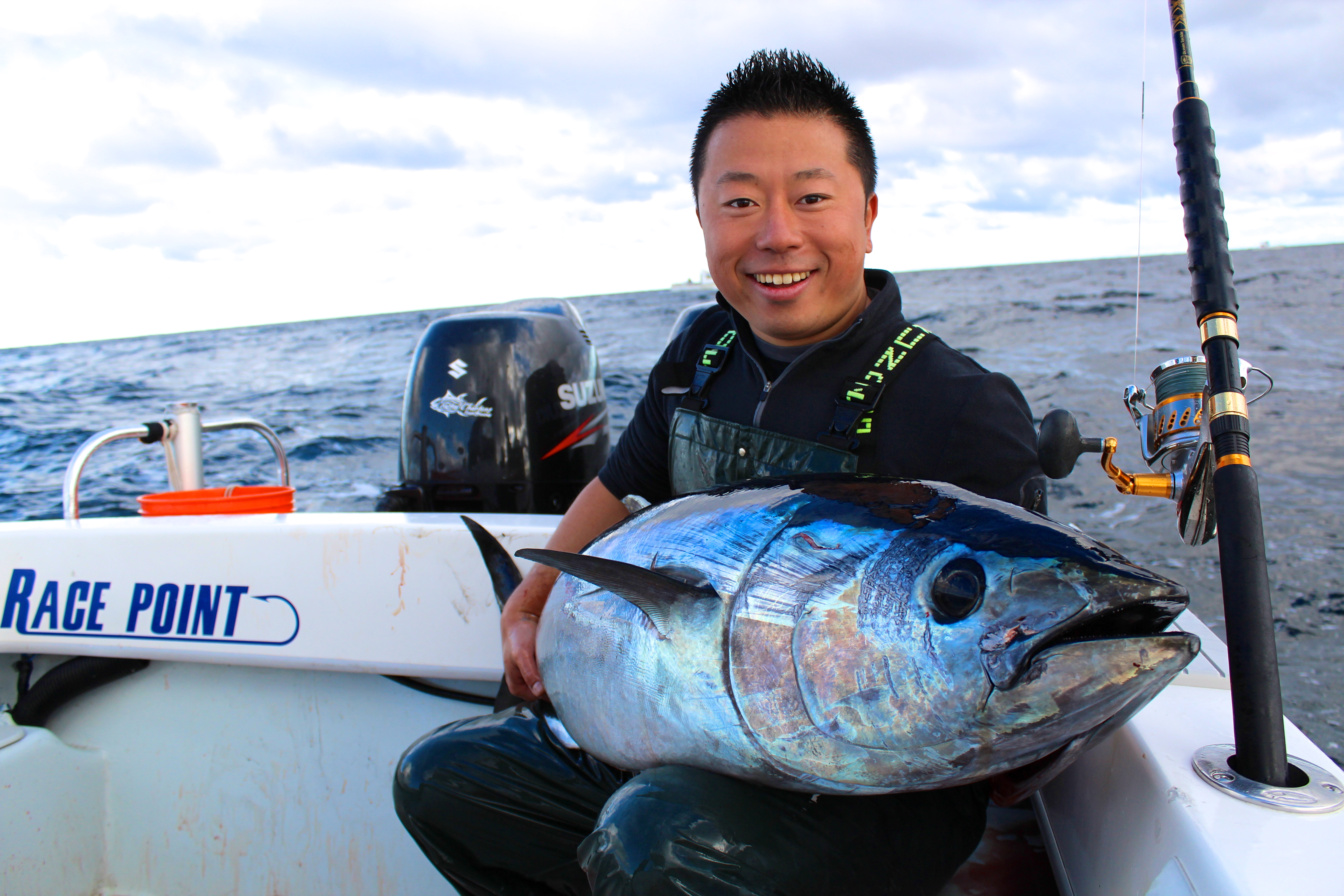 100 pound class bluefin landed with light tackle aboard Coastal Charters Sportfishing.